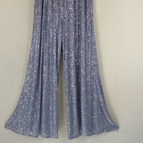 Lulus Flawless Sparkle Silver Sequin Wide-Leg Pants size XL - Picture 2 of 9
